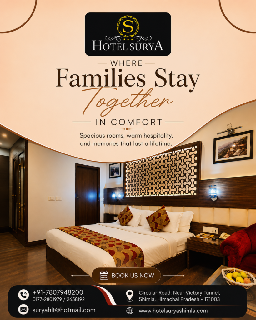 King’s Family Suite King’s Family Suite with elegant interiors and comfortable king-size bed at Hotel Surya Shimla