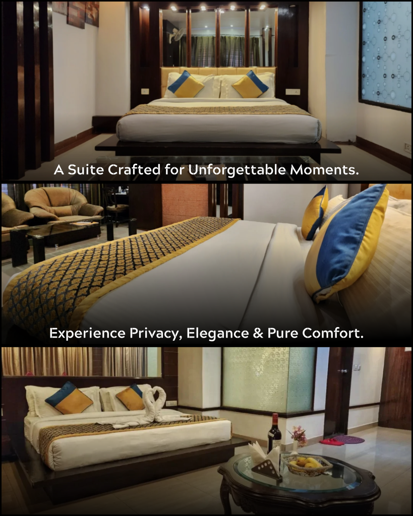 Elegant Honeymoon Suite bedroom at Hotel Surya Shimla with king-size bed and stylish interiors