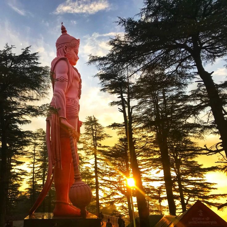 108-foot Lord Hanuman statue at Jakhoo Temple Shimla surrounded by snow