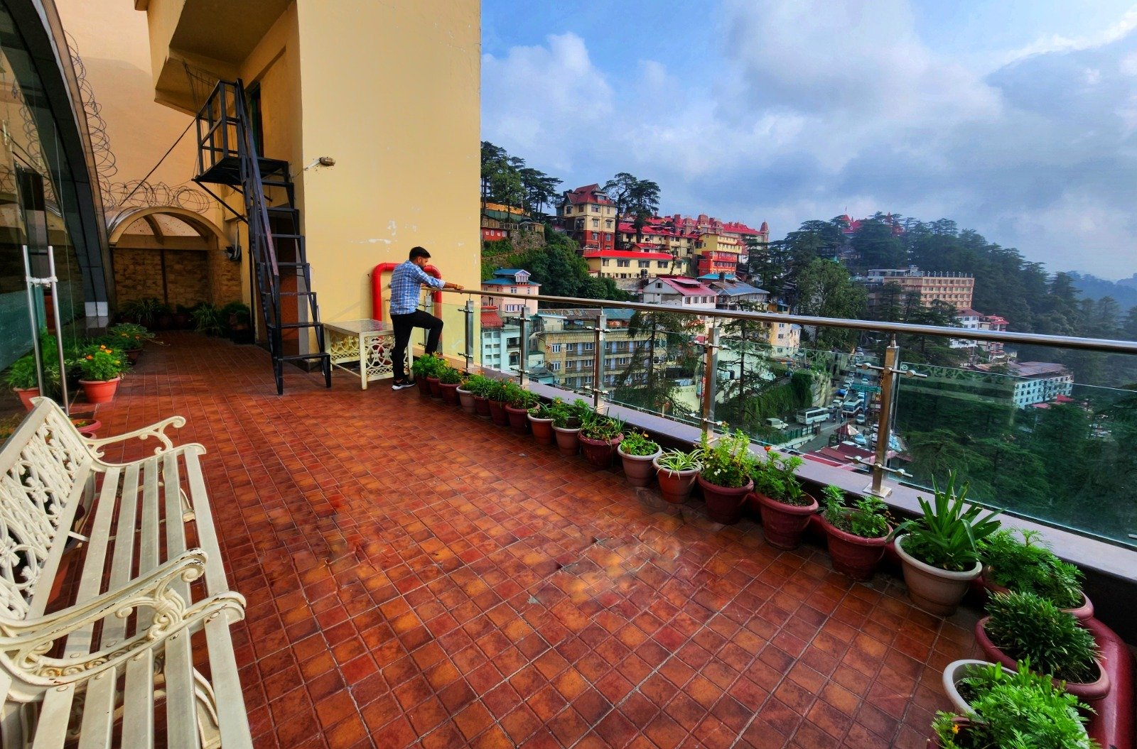 Monsoon scenery in Shimla, Himachal Pradesh, with misty hills during the rainy season